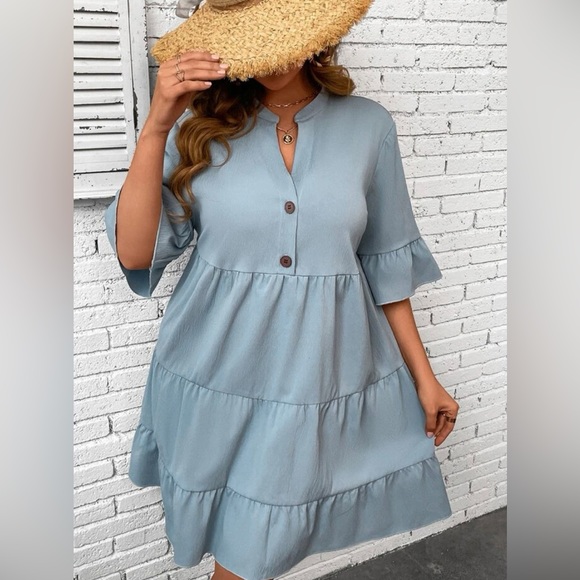 Plus Flounce Sleeve Ruffle Hem Smock Dress - Picture 3 of 4